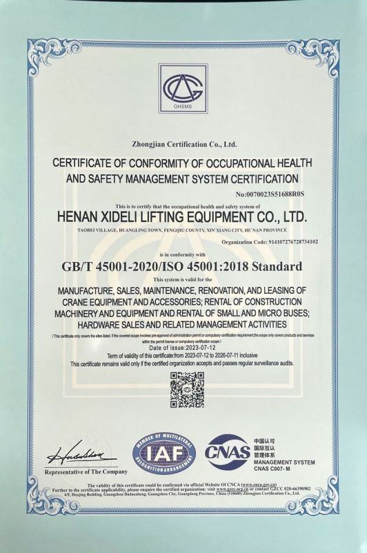 職業(yè)健康安全管理體系認(rèn)證證書（英文版）